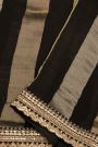 Fancy Kora Black Saree With Florals In Lines Body And Self Design Florals And Leaves In Zardozi Work Border