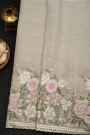 Fancy Kora Beige Saree With Florals And Leaves In Thread Work Body