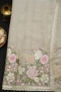 Fancy Kora Beige Saree With Florals And Leaves In Thread Work Body