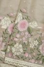Fancy Kora Beige Saree With Florals And Leaves In Thread Work Body