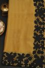 Fancy Tussar Mustard Saree With Contrast Floral Patch Work Border