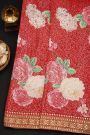 Fancy Crepe Red Saree With Florals In Sequin Work Body