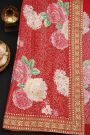 Fancy Crepe Red Saree With Florals In Sequin Work Body