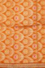 Fancy Crepe Orange Saree With All Over Plain Body And Self Design Florals And Leaves In Zari Border