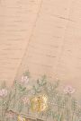 Fancy Crepe Cream Saree With All Over Zari Lines Body And Self Design Florals And Leaves With Birds In Thread Work Border