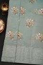 Fancy Kora Grey Saree With Florals And Leaves In Thread Work Body
