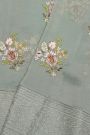 Fancy Kora Grey Saree With Florals And Leaves In Thread Work Body