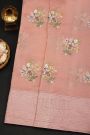 Fancy Kora Baby Pink Saree With Florals And Leaves In Thread Work Body