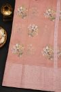 Fancy Kora Baby Pink Saree With Florals And Leaves In Thread Work Body