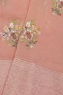 Fancy Kora Baby Pink Saree With Florals And Leaves In Thread Work Body