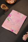 Fancy Crepe Light Pink Saree With Florals And Leaves Body Mirror Work Border