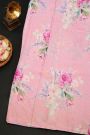 Fancy Crepe Light Pink Saree With Florals And Leaves Body Mirror Work Border