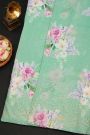 Fancy Crepe Light Blue Saree With Florals And Leaves With Mirror Work Body And Self Design Florals With Mirror Work Border