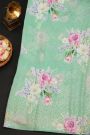 Fancy Crepe Light Blue Saree With Florals And Leaves With Mirror Work Body And Self Design Florals With Mirror Work Border