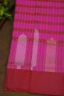 Banarasi Silk Rani Pink Saree With Zari Buttis And Lines Body