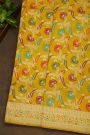 Banarasi Silk Yellow Saree With All Over Florals In Meenakari Weave