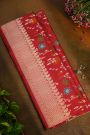 Banarasi Silk Red Saree With Florals And Jaal With Paisleys Border