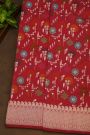 Banarasi Silk Red Saree With Florals And Jaal With Paisleys Border