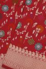Banarasi Silk Red Saree With Florals And Jaal With Paisleys Border