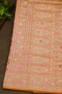 Pure Banarasi Silk Orange Saree WIth All Over Floral Jaal In Meenakari Weave Body