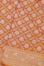 Pure Banarasi Silk Orange Saree WIth All Over Floral Jaal In Meenakari Weave Body