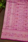Pure Banarasi Silk Rani Pink Saree With All Over Floral Jaal Meenakari Weave Body