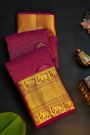 Kancheepuram Silk Magenta Saree With Florals And Leaves In Lines Self Border