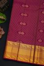 Kancheepuram Silk Magenta Saree With Florals And Leaves In Lines Self Border