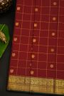 Kancheepuram Maroon Saree With Peacocks In Zari Checks Body Paisley Border