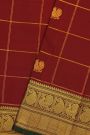 Kancheepuram Maroon Saree With Peacocks In Zari Checks Body Paisley Border