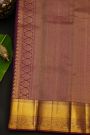 Kancheepuram Silk Blue Saree With Florals And Leaves In Zari Body And Contrast Florals And Leaves With Cross Lines Border