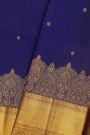 Kancheepuram Silk Blue Saree With Florals And Leaves In Zari Body And Contrast Florals And Leaves With Cross Lines Border