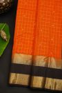 Kancheepuram Silk Orange Saree With Florals In Zari Checks Body And Contrast Gap Border