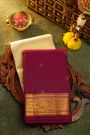 Kancheepuram Silk Cream Saree With Contrast Florals And Buttis Border
