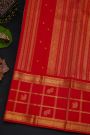 Kancheepuram Silk Peach Saree With Contrast Florals And Birds With Animals In Checks Border