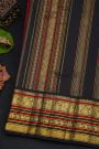 Kancheepuram Silk Orange Saree With Contrast Florals And Peacocks Border