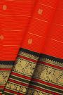 Kancheepuram Silk Orange Saree With Contrast Florals And Peacocks Border