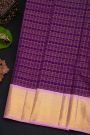 Kancheepuram Silk Purple Saree With Contrast Florals And Leaves Border