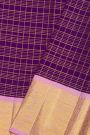Kancheepuram Silk Purple Saree With Contrast Florals And Leaves Border