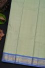 Kancheepuram Silk Pastel Green Saree With Contrast Florals And Peacocks Border