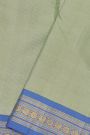 Kancheepuram Silk Pastel Green Saree With Contrast Florals And Peacocks Border