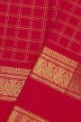 Kancheepuram Silk Red Saree With Gold Zari Checks Body And Floral Zari Gap Border