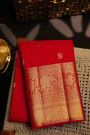 Kancheepuram Silk Red Saree With Peacock Buttis Body Self Border