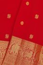 Kancheepuram Silk Red Saree With Peacock Buttis Body Self Border