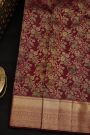 Kancheepuram Silk Maroon Saree With Florals And Leaves Jaal In Silver Zari Body Self Border