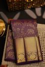 Kancheepuram Silk Dark Purple Saree With Zari Lines Body Kaddi Jaal Border
