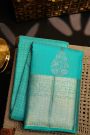 Kancheepuram Silk Sea Blue Saree With Checks And Buttis Body Jaal Border