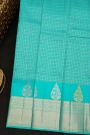 Kancheepuram Silk Sea Blue Saree With Checks And Buttis Body Jaal Border