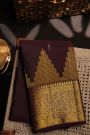 Kancheepuram Silk Dark Brown Saree With Small Buttis Body Self Border
