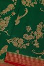Fancy Georgette Bottle Green Saree With Florals And Leaves With Birds Body And Contrast Kaddi Border